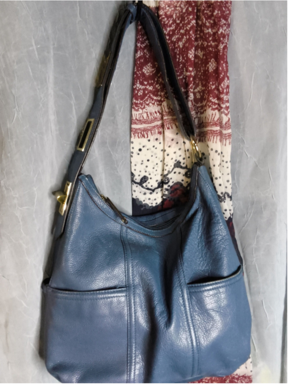 Tignanello Blue Leather Hobo Shoulder Bag